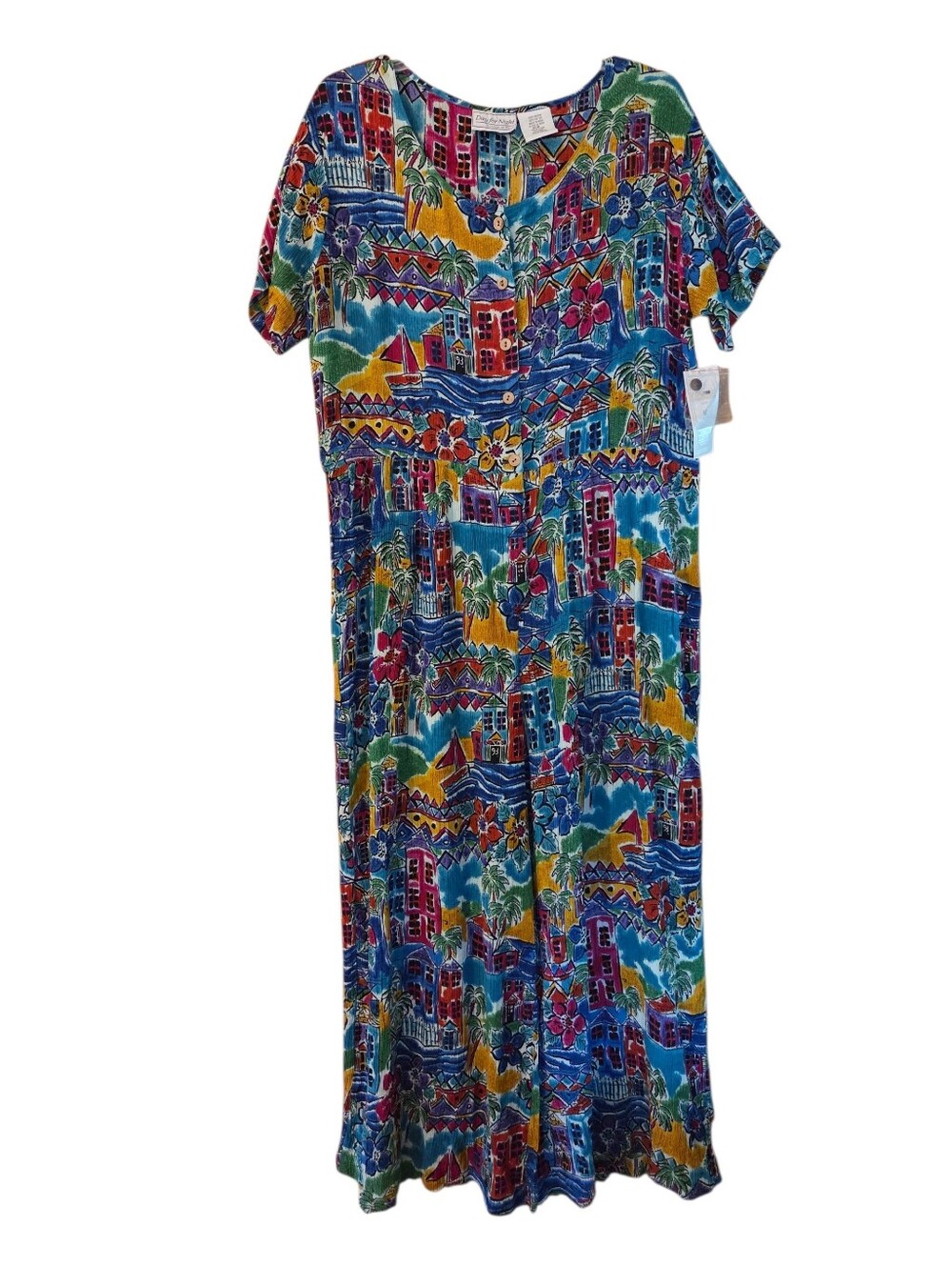 VTG Day For Night Color Pattern Wide Leg Jumpsuit Vaca Resort Size Medium NWT